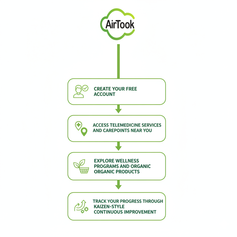 A clean, modern infographic showing AirTook’s 4-step process